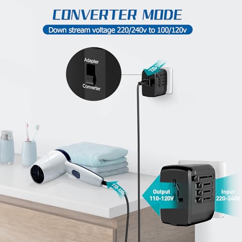 International Travel Adapter Voltage Converter, Step Down 220V to 110V Travel Converter for Hair straighteners, Power converters for USA to UK, Europe, Australia Over 200 Countries3