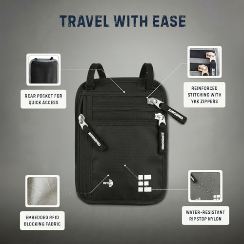 Image of Neck Wallet for Travel & Passport Holder with RFID Blocking - Slim & Easy to Conceal Nylon Travel Pouch for men & women - Holds Phone, Cash, Cards, Keys - Sweat & Water Resistant - Large - Black