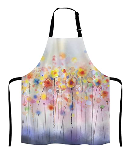 Product Image of the Lefolen Watercolor Flower Apron, Flowers in Soft Colors and Floral Unisex Kitchen Bib with Adjustable Neck for Cooking Gardening,Adult Size