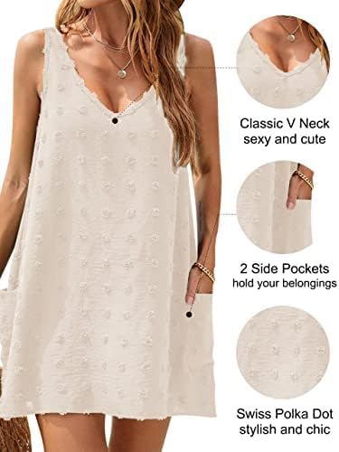 Blooming Jelly Womens Casual Sun Summer Dresses Swiss Polka Dot Beach Cover Up V Neck Tank Dress with Pockets - Image 2