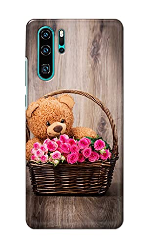 Image of PRINTFIDAA Roses and Teddy Bear in The Wicker Hard Back Cover for Huawei P30 Pro,VOG-L29, VOG-L09, VOG-L04, VOG-AL00, VOG-AL10 Back Cover -(P6) KAT1004