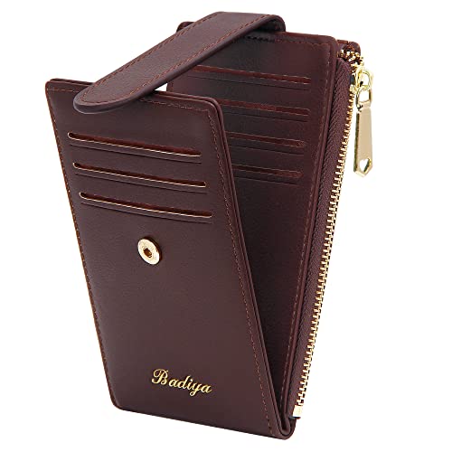 Badiya Slim Wallet for Women RFID Blocking Credit Card Holder Lady Bifold Small Wallets Organizer with Zipper Coin Pocket