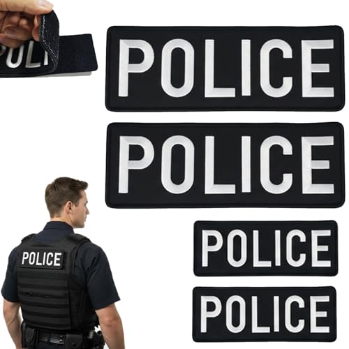4 Pack Embroidered Police Patches, Tactical Name Patches with Hook
