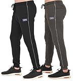 FULL TIME SPORTS® Herren Fleece Trainingsanzüge & Jogginghosen, Running Jogger mit Elastischen Manschetten & Taille, 2er Pack (Holzkohle & Schwarz, L)