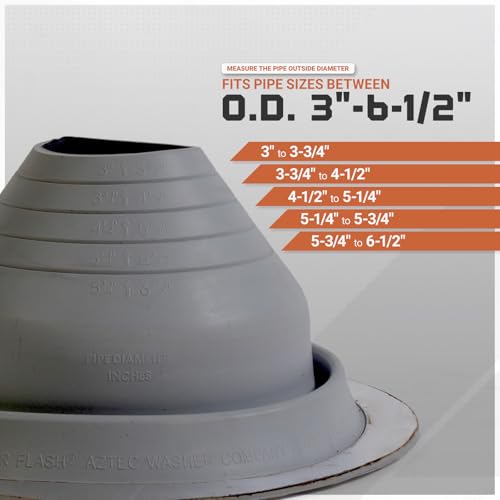 Image of Fasteners Plus #4 Round EPDM Metal Roof Pipe Flashing Boot (Fits 3 inch - 6-1 /4 inch Pipe OD), Dark Gray
