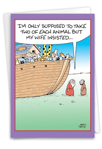 NobleWorks おもしろバースデーグリーティングカード 5 x 7インチの封筒付き (カード1枚) Bday Ark of Cats C9262BDG-UA