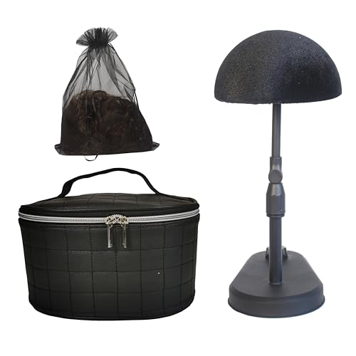 FASHION DO Deluxe Wig Travel Box or Makeup Case Compact Durable in Black and adjustable velvet styrofoam wig head holder with suction cup (Wcase-5)