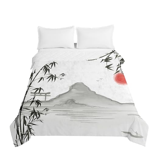 Highdi 3.5 Tog Tagesdecke Wohndecke,3D Bambus-Druck Muster Mikrofaser Bettüberwurf de Gesteppt,Atmungsaktive Leicht Dünn Sommerdecke,Weich Hautfre&lich Bettdecke für Schlafzimmer (Weiß 2,100x150cm)