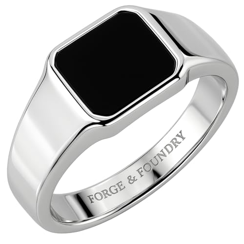 Forge & Foundry Men's Stainless Steel and Onyx Gemstone Signet Ring | The Gentleman's Ring |18K Gold Plated or Polished Stainless Steel