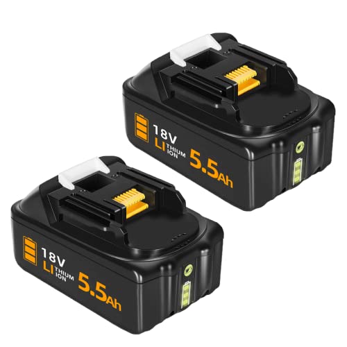 2 Stück 5.5Ah 18V BL1860B Li-ion Ersatzakkku für Makita 18V Akku Kompatibel mit Makita Lithium-Ionen 18V BL1860 BL1850B BL1840B BL1830 Kompatibel mit Makita 18V Akku-Werkzeugen Cover