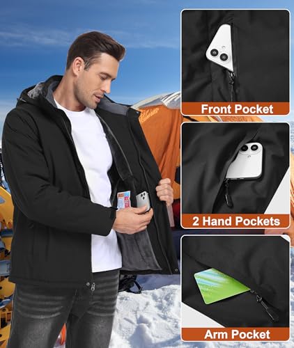 Image of Mens Winter Snow Jacket Waterproof Ski Jackets Snowboard Rain Warm Coat Insulated Hood Fleece Lined