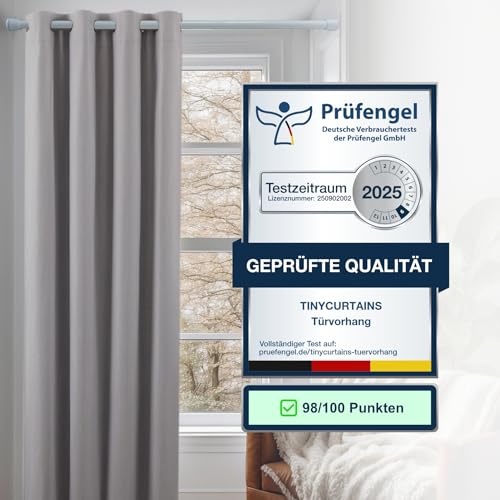 tinycurtains, Thermo Türvorhang mit Teleskopstange, einfache Montage in nur 1 Minute ohne Bohren (Türgardine hellgrau H200 x B150 cm +… – Ansicht 4