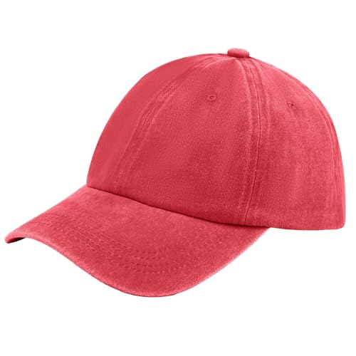 AKAIRIO XL Large Trucker caps - Big Washed Cotton Hat for Men Women Ponytail, Large Men Cap Unstructured Women Coral Red 24"-26.5"