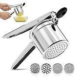 4-in-1 Large 15oz Potato Ricer & Masher, Heavy Duty Stainless Steel Potato Masher with 4 Interchangeable Discs, Ricer for Mashed Potatoes, Gnocchi, Noodles & Fresh Pasta