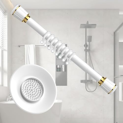 つっぱり棒 工事不要 シャワーカーテンロッド/カーテンロッド 伸縮 突っ張り棒 テンションポール クローゼットロッド 滑り止め ステンレス 長さ調節可能 0.4m-5m (Color : 白, Size : 3.6~4.5m/141.7~177in)