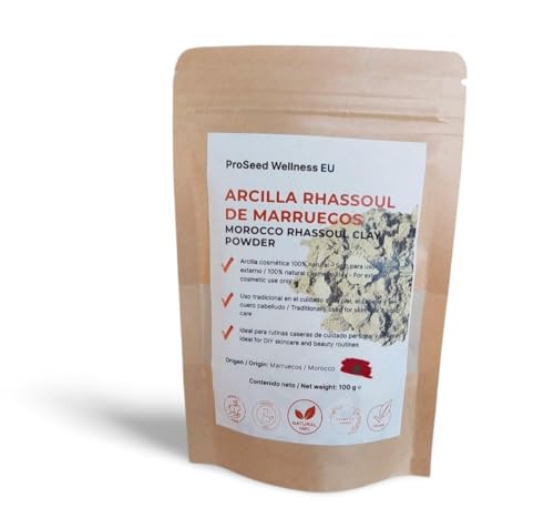 Arcilla Ghassoul Rhassoul de Marruecos 100% Pura – Polvo de Arcilla Volcánica para Cuidado Facial, Capilar y Corporal – 100g | Moroccan Ghassoul Clay Powder – Face, Hair & Body Care – 100g