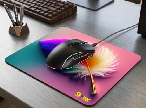 Image of Shivor Designer Mouse Pad | Rainbow Feather Printed Design | Smooth Cloth Surface for Precision Control | Heat Resistant Non Slip Rubber Base | Compatible with Laptop Computer Desktop PC Gaming Use