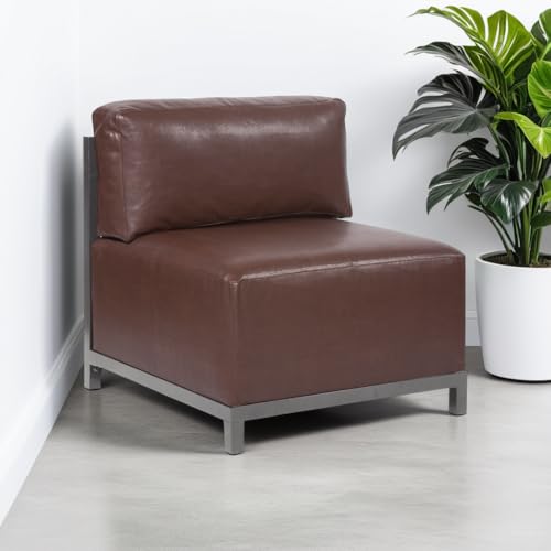 Image of Howard Elliott Collection Axis 4-Piece Modular Sectional Sofa with Cover, Convertible Cushioned Sofa with Wide Chaise for Indoor or Outdoor Living Room or Office, Titanium Frame, Luxe Bronze