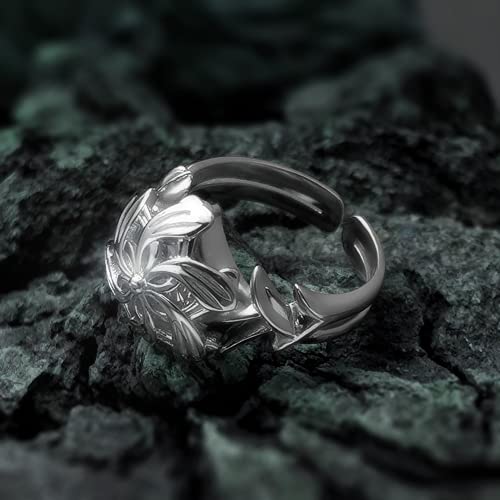 Bahamut Elven Queen Galadriel Nenya 925 Sterling Silver Flower Wedding Band Ring For Women Adjustable Open Rings Valentines Jewelry Gift (Light Silver, Adjustable) #TOP5