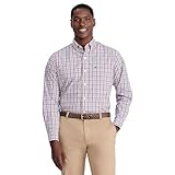 IZOD Men's Advantage Performance Plaid Long Sleeve Stretch Button Down Shirt, Orange Rust, Large