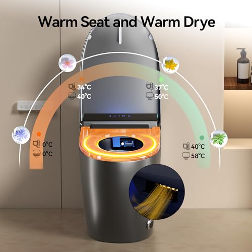 Smart Toilet, Bidet Toilet, One Piece Toilet con Agua Caliente, Tapa con Apertura y Cierre Automático, Secador, Asiento Calefaccionado, Descarga por Chorro Sifónico, Luz Nocturna, Control Remoto, Gris miniatura 6