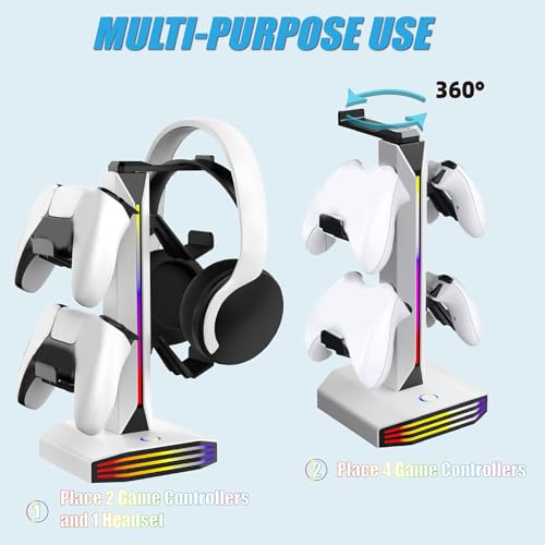 Support de contrôleur RVB pour bureau à domicile avec support de casque et ports USB