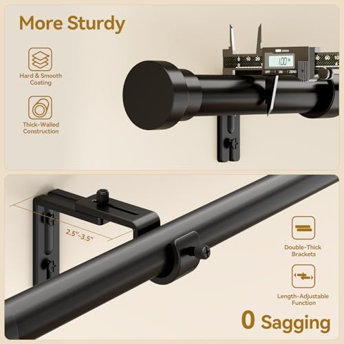 YaFex Curtain Rods 32-144 Inch, Heavy Duty 1 Inch Adjustable Curtain Rod for Windows, Black Extra Long Window Treatment Rods, Modern Design, Easy Installation - 3