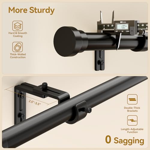 YaFex Curtain Rods 32-58 Inch, Heavy Duty 1 Inch Adjustable Curtain Rod for Windows, Black Short Window Treatment Rods, Modern Design, Easy Installation