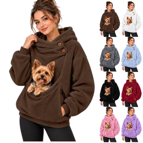 CHENXDZHAO Pet Pouch Hoodie,Pet Pouch Hoodie Womens Mens Oversized Long Sleeve Puppy Carrier Hooded Sweatshirt Soft Warm Pullover Tops With Large Pocket,Coffee,L - image 1