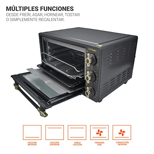 TM Electron EASYBAKE TMPHO020RAN Minibackofen im Retro-Design mit ölfreier Fritteusefunktion, 20 Liter, Temperatur einstellbar von 80 °C bis 250 °C, 5 Funktionen, inklusive 4 Zubehörteilen