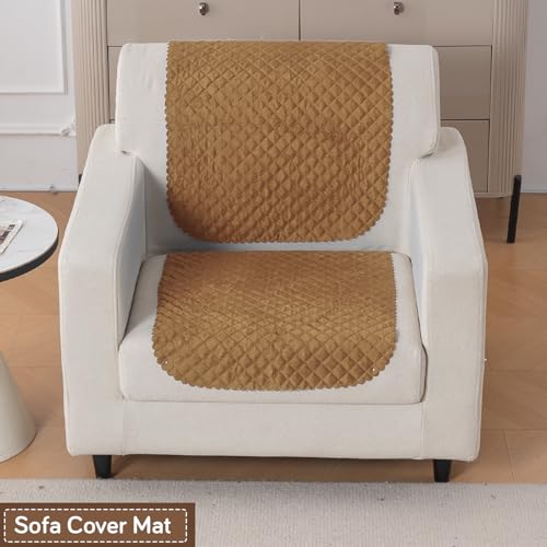 Image of HOKIPO Quilted Sofa Cover for 1 Seater for Seat & Back, 'Quilt Classic' Golden (IN-925-GLD*2)
