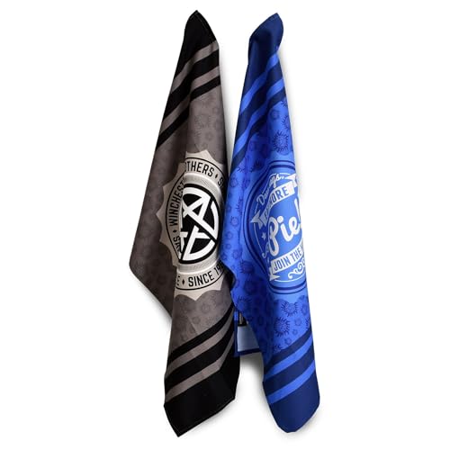 Elbenwald Lot de 2 torchons absorbants en coton 44 x 65 cm - Supernatural - Pentagramme et tarte