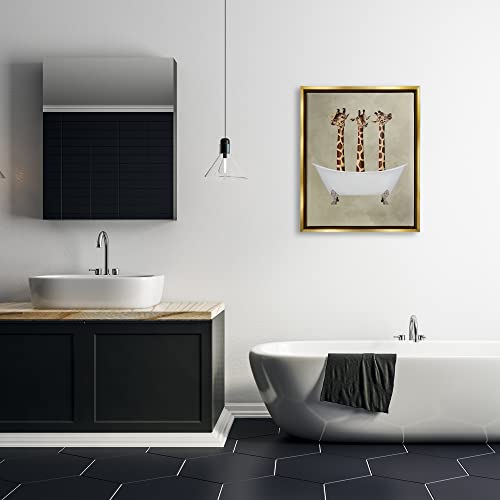 Image of Stupell Industries 'Three Giraffes In A Bathtub'| Floating Frame Canvas Art | Stupell Industries | Gold, 25 x 31 Inches, Easy to Hang and Sturdy, Made in USA, by Coco de Paris