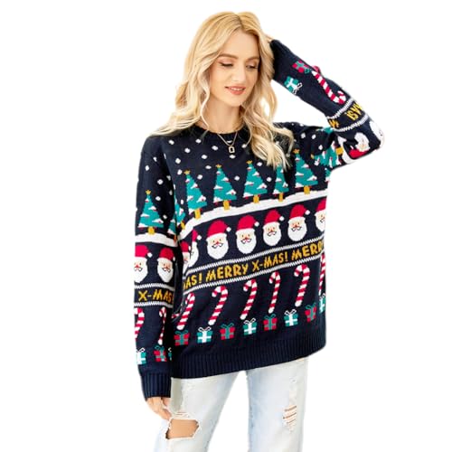 Image of Women's Christmas Top Long Sleeve Round Neck Santa Claus Knitted Sweater Pullover Top