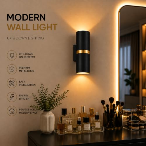 Image of Modern Black Gold LED Wall Light | Up Down Wall Lamp | Wall Sconce (Black)