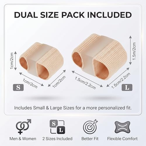 Image of Bunion Corrector & Toe Separators for Men and Women - Dual Size (S+L) Gel Toe Straightener with 2 Loops for Overlapping Toes, Hammer Toe & Hallux Valgus Pain Relief (Pack of 2)