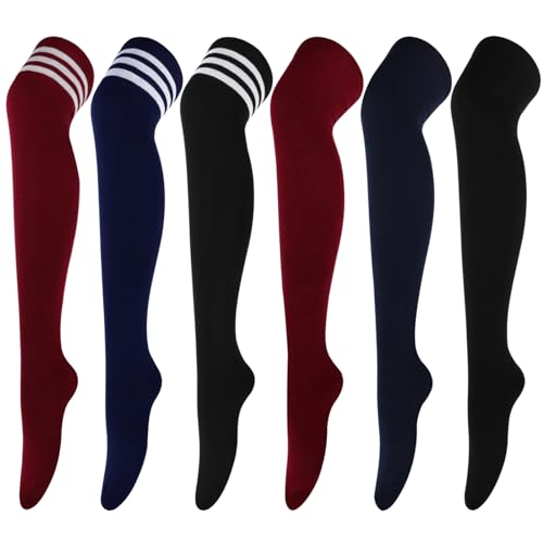 Image of AQOKKA Thigh High Socks for Women Striped Over Knee Thigh Socks Long Boot Thigh High Stockings Leg Warmers for Girls