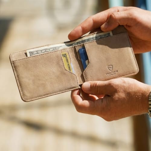 Image of Vaultskin MANHATTAN Slim RFID Blocking Bifold Leather Wallet for Men - Men's Leather Wallet, Front Pocket Minimalist Card Holder, Holds 9 Cards and Cash, Premium Italian Leather