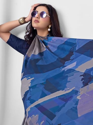 Image of SIRIL Women's Printed Crepe Silk Saree with Unstitched Blouse Piece