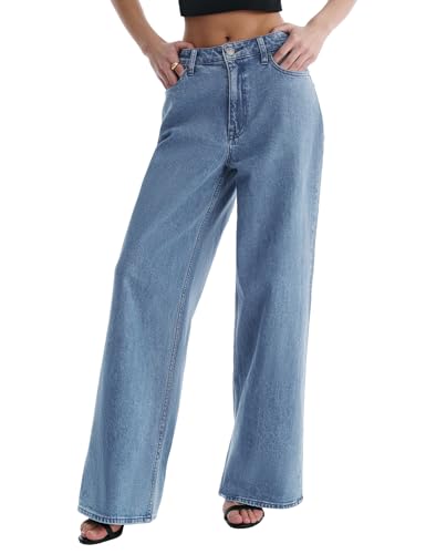 SGIVL Women's Adjustable Wasit Wide Leg Jeans Baggy High Waisted Jeans Y2K Casual Trendy Denim Pants Classic Blue 2