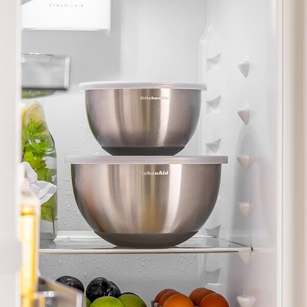 KitchenAid 2-teiliges Rührschüssel-Set mit Deckel, Edelstahl, rutschfester Boden, zum Backen, zur Zubereitung und Aufbewahrung von Lebensmitteln, langlebig, leicht zu reinigen, 17,5 cm und 22 cm