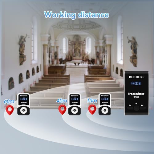 Sistema de audio inalámbrico para guías turísticos Retekess T130, micrófono portátil, dispositivos de escucha asistida para capacitación (1 micrófono, 1 transmisor, 25 receptores) miniatura 7