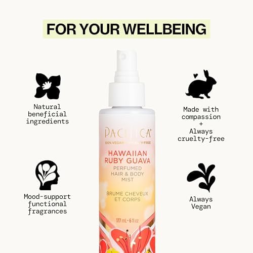 Pacifica Hawaiian Ruby Guava Hair Perfume & Body Fragrance Spray Mist - Body Mist Fragrance w/Grapefruit, Patchouli, Sugar Notes & Geranium Clean Beauty Alcohol-Free, Vegan & Cruelty-Free, 6 oz 4