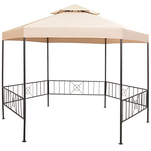 vidaXL Chapiteau Tente de Jardin Hexagonal Pavillon de Terrasse Tente de Réception de Patio Tente de Mariage Escamotable Beige 323x265 cm