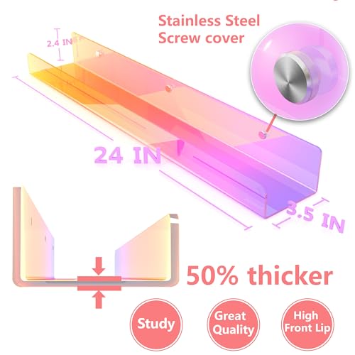 Image of 2 Packs 24 inches Iridescent Acrylic Shelves,Book Shelf for wall