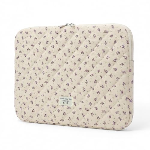 Puffy Laptop Sleeve 13- Inch Cute Quilted Laptop Protective Case Padded Floral Computer Sleeve for MacBook (Purple)