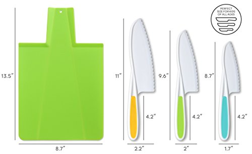 Tovla Jr. Kids Kitchen Knife And Foldable Cutting Board Set: Children's Cooking Knives In 3 Sizes & Colors/Firm Grip, Serrated Edges, Bpa-Free Kids' Knives/Safe Lettuce And Salad Knives… (Green) #TOP3