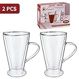 Vinsani CASA Double Walled Coffee Drink Glasses Tea Cup Mug 400ml Set of 2 Heat Cold Resistant Aesthetic Clear Borosilicate Glass with Handle Cappuccino Latte Tea Dessert Hot and Cold Drinks - Image 4