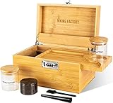 Viking Factory Großes Bambus Box Tablett Set Mit Zahlenschloss Dekorative Box Für Zuhause Geruchssichere Aufbewahrungsbox Premium Herausnehmbares Tablett, Roll Kit Und Alles Zubehör