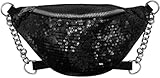 Riñonera de lentejuelas brillantes con purpurina y cinturón ajustable para mujeres y niñas, Black, Clásico